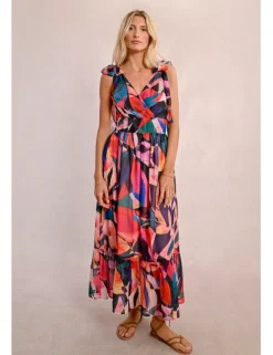 Vestido largo con estampado y volantes