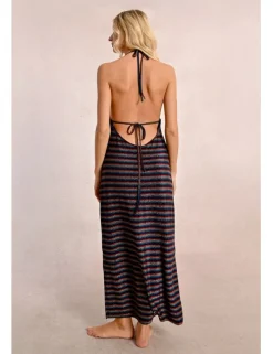 Vestido largo con estampado en tejido brillante
