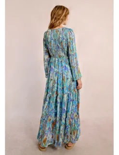 Vestido largo con estampado y volantes
