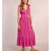 Vestido largo con lazada y pliegues