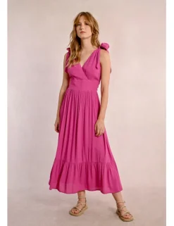 Vestido largo con lazada y pliegues