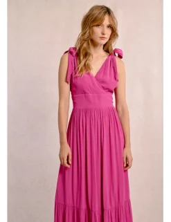 Vestido largo con lazada y pliegues
