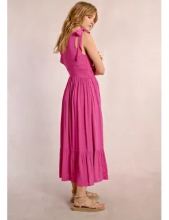 Vestido largo con lazada y pliegues