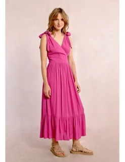 Vestido largo con lazada y pliegues