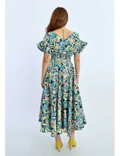 Vestido largo con pliegues y estampado floral