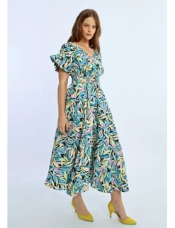Vestido largo con pliegues y estampado floral