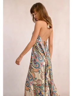 Vestido largo cuello halter con estampado