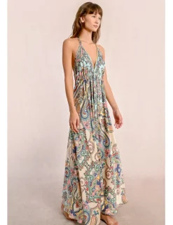 Vestido largo cuello halter con estampado