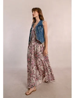Vestido largo de doble tirante con estampado