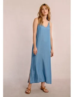 Vestido largo de doble tirante efecto vaquero
