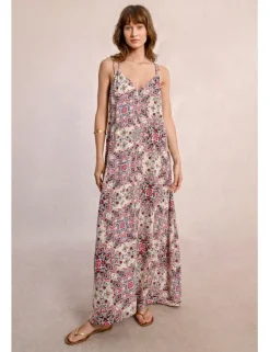 Vestido largo de doble tirante con estampado