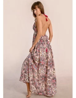 Vestido largo de doble tirante con estampado