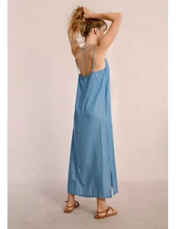 Vestido largo de doble tirante efecto vaquero