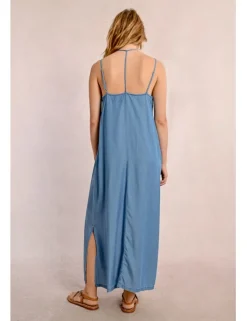 Vestido largo de doble tirante efecto vaquero