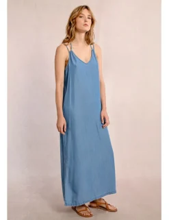 Vestido largo de doble tirante efecto vaquero