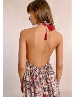 Vestido largo de doble tirante con estampado