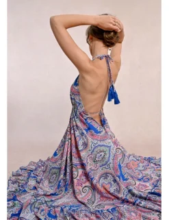 Vestido largo de escote halter con estampado