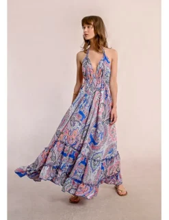 Vestido largo de escote halter con estampado