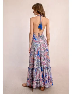 Vestido largo de escote halter con estampado