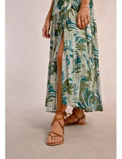 Vestido largo de manga corta con estampado