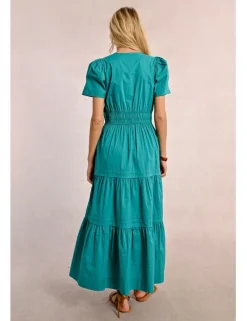 Vestido largo de manga corta con volantes
