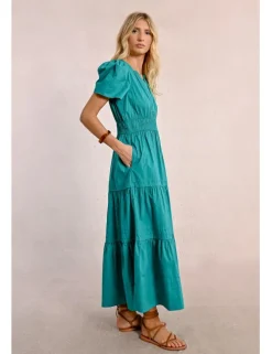 Vestido largo de manga corta con volantes