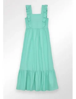 Vestido largo de manga corta y volantes