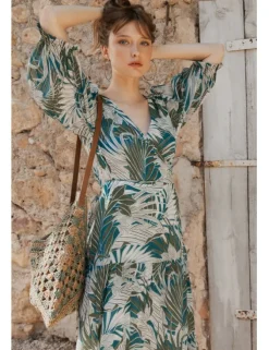 Vestido largo de manga corta con estampado
