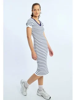 Vestido largo de manga corta estampado rayas