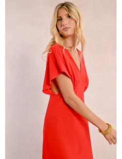 Vestido largo de manga corta mariposa