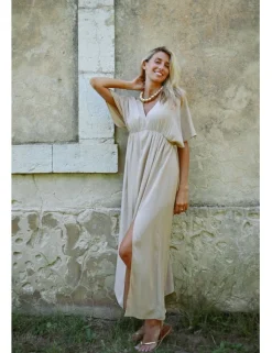 Vestido largo de manga corta con estampado
