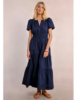 Vestido largo de manga corta con volantes