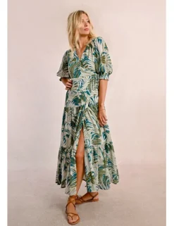 Vestido largo de manga corta con estampado