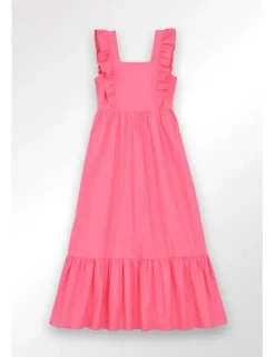 Vestido largo de manga corta y volantes
