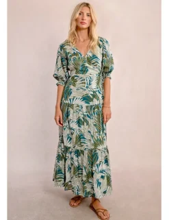 Vestido largo de manga corta con estampado