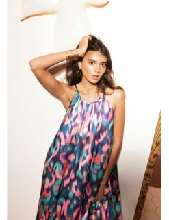 Vestido largo de tirantes estampado multicolor