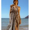 Vestido largo de tirantes con estampado y volantes