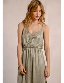Vestido largo de tirantes en tejido brillante