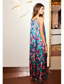 Vestido largo de tirantes estampado multicolor