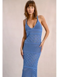 Vestido largo de tirantes en punto calado