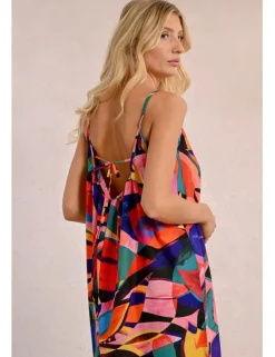 Vestido largo de tirantes con estampado y volantes