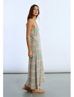 Vestido largo de tirantes estampado rayas