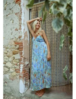 Vestido largo de tirantes finos con estampado