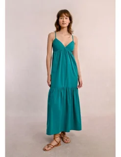 Vestido largo de tirantes con volantes