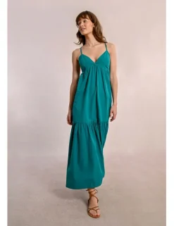 Vestido largo de tirantes con volantes