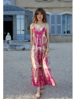 Vestido largo de tirantes con estampado