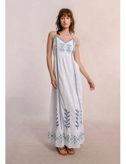 Vestido largo de tirantes con detalles bordados