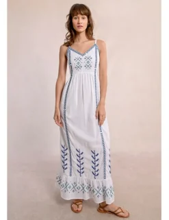 Vestido largo de tirantes con detalles bordados