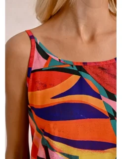 Vestido largo de tirantes con estampado y volantes