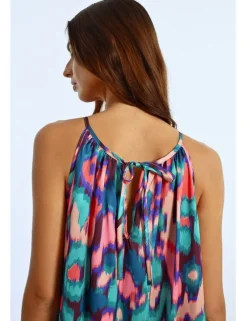 Vestido largo de tirantes estampado multicolor